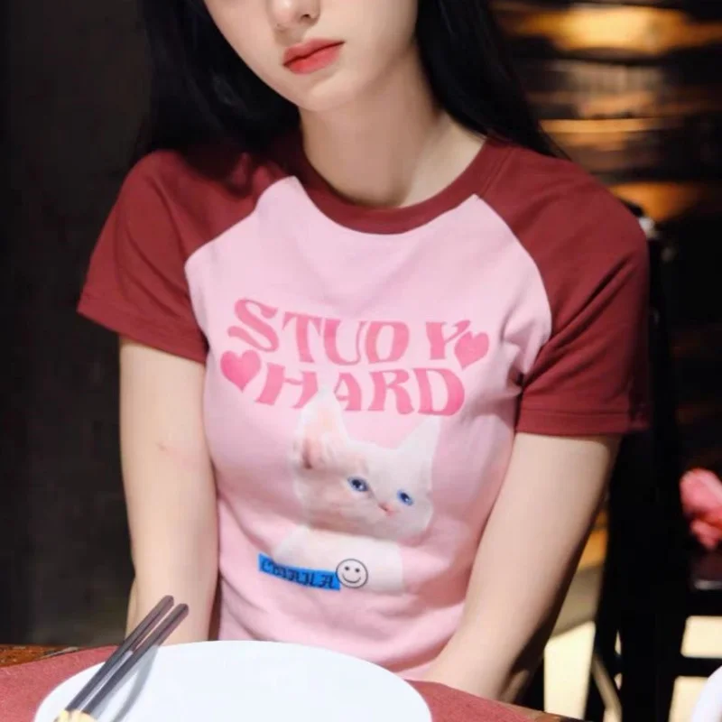 Korean CUTE Cat Print Crop Top Skinny T-shirts Raglan Sleeve Contrast Color Lovely Pink Y2K TOP Hot Girls 2000s Grunge Clothes
Korean CUTE Cat Print Crop Top Skinny T-shirts Raglan Sleeve Contrast Color Lovely Pink Y2K TOP Hot Girls 2000s Grunge Clothes
