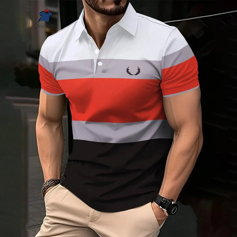 New Summer Striped Patchwork Striped Men's Polo T-shirt Fashion Lapel Button Sports Trend Street Wear Short Sleeve Top Men Shirt
New Summer Striped Patchwork Striped Men's Polo T-shirt Fashion Lapel Button Sports Trend Street Wear Short Sleeve Top Men Shirt
