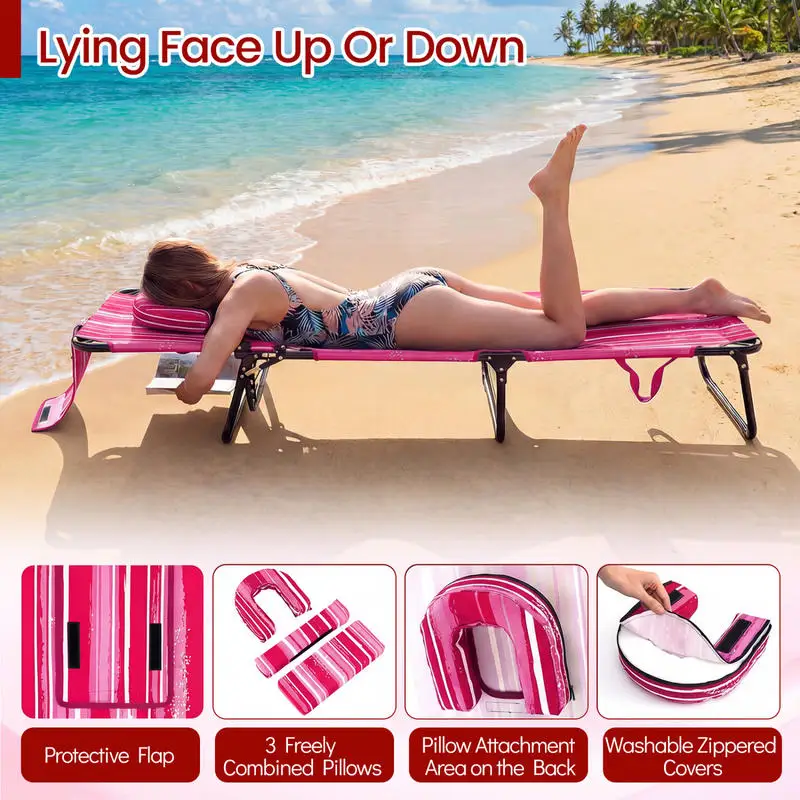 Beach Chaise Lounge Chair with Face Hole and Removable Pillow-Hot Pink
Beach Chaise Lounge Chair with Face Hole and Removable Pillow-Hot Pink