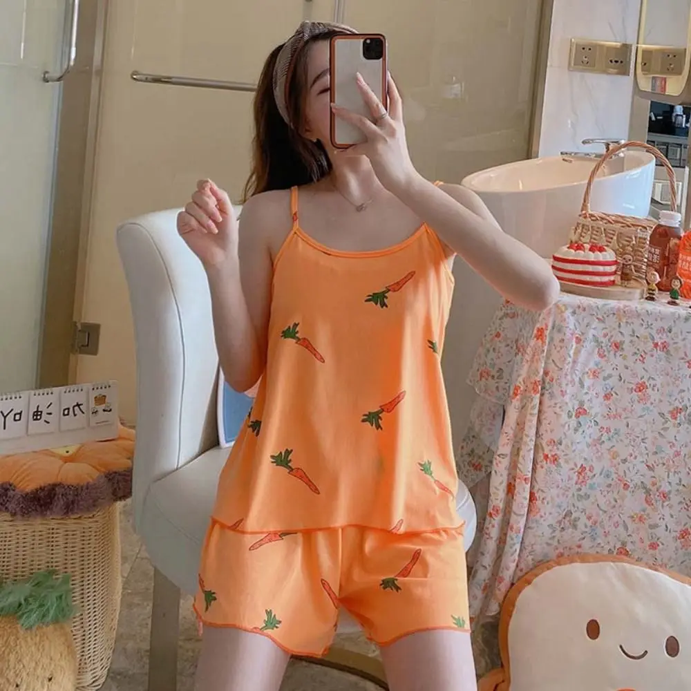 Round Neck Camisole Shorts Nightwear Summer Carrot Sleeveless Pajamas Women Strawberry Loose Two Piece Nightwears Sleepwear
Round Neck Camisole Shorts Nightwear Summer Carrot Sleeveless Pajamas Women Strawberry Loose Two Piece Nightwears Sleepwear