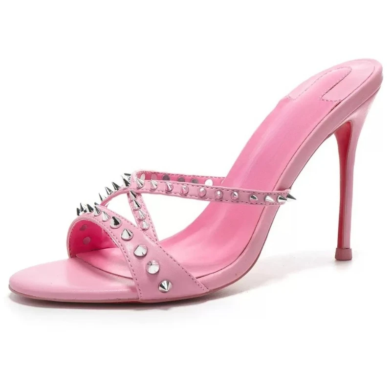 New Pink Rivet Decor Open Toe High Heel Slippers for Women Sexy Slim Thin Heels Elegant Round Toe Temperament Casual Cool Daily
New Pink Rivet Decor Open Toe High Heel Slippers for Women Sexy Slim Thin Heels Elegant Round Toe Temperament Casual Cool Daily