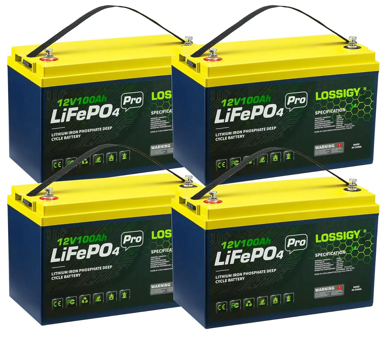 12V 100Ah LiFePO4 Golf Cart Battery 100A BMS 5120Wh Deep Cycle Solar RV 4Pack, Custom
12V 100Ah LiFePO4 Golf Cart Battery 100A BMS 5120Wh Deep Cycle Solar RV 4Pack, Custom