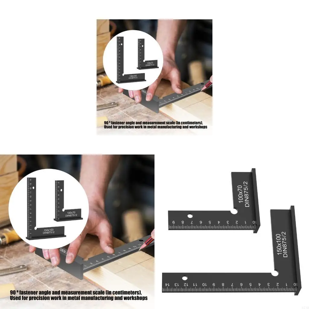 2Pcs Square Ruler Aluminum 90 Degree Angles Ruler Set for Precise Woodworking and Metalworking Measurements 37JD