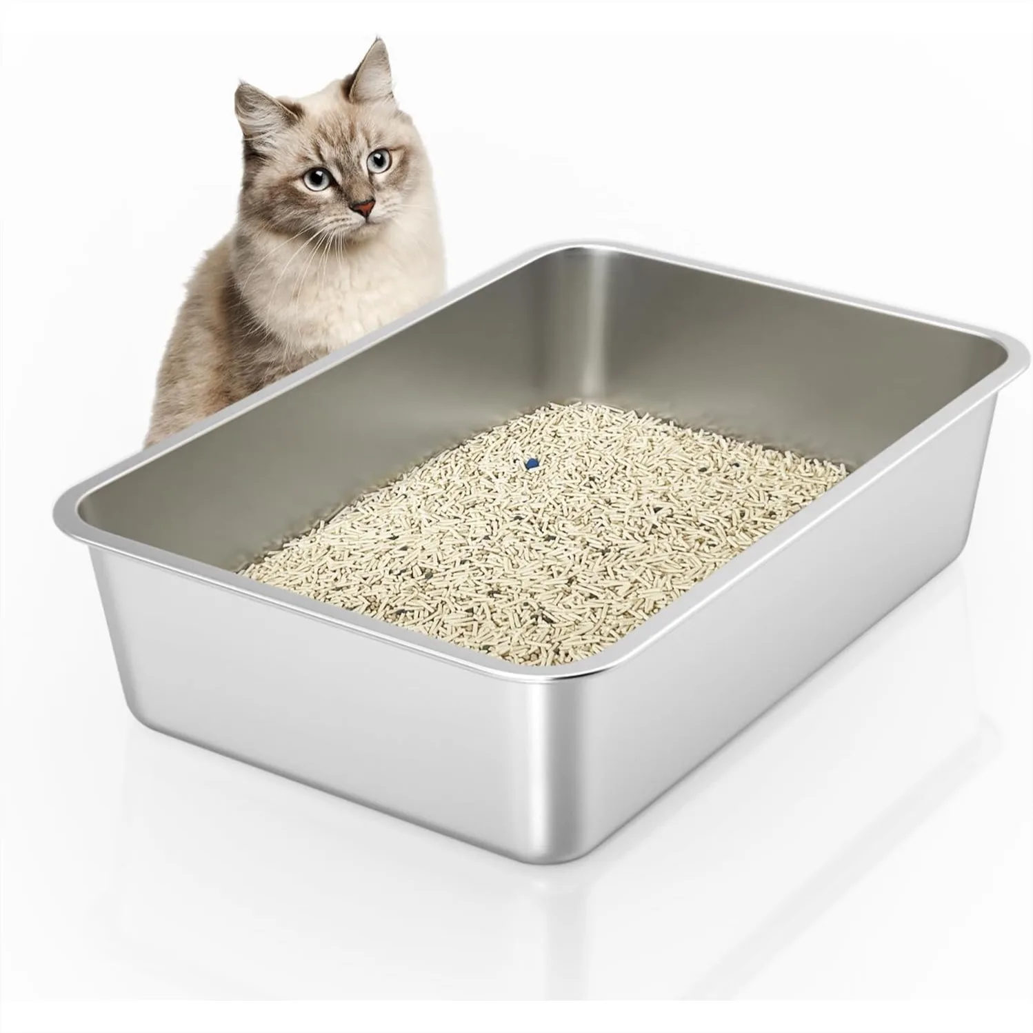 Stainless Steel Cat Litter Box, Large Metal Litter Pan, Non Stick Smooth Surface 23.5"L x 15.5"W x 6"H
Stainless Steel Cat Litter Box, Large Metal Litter Pan, Non Stick Smooth Surface 23.5"L x 15.5"W x 6"H