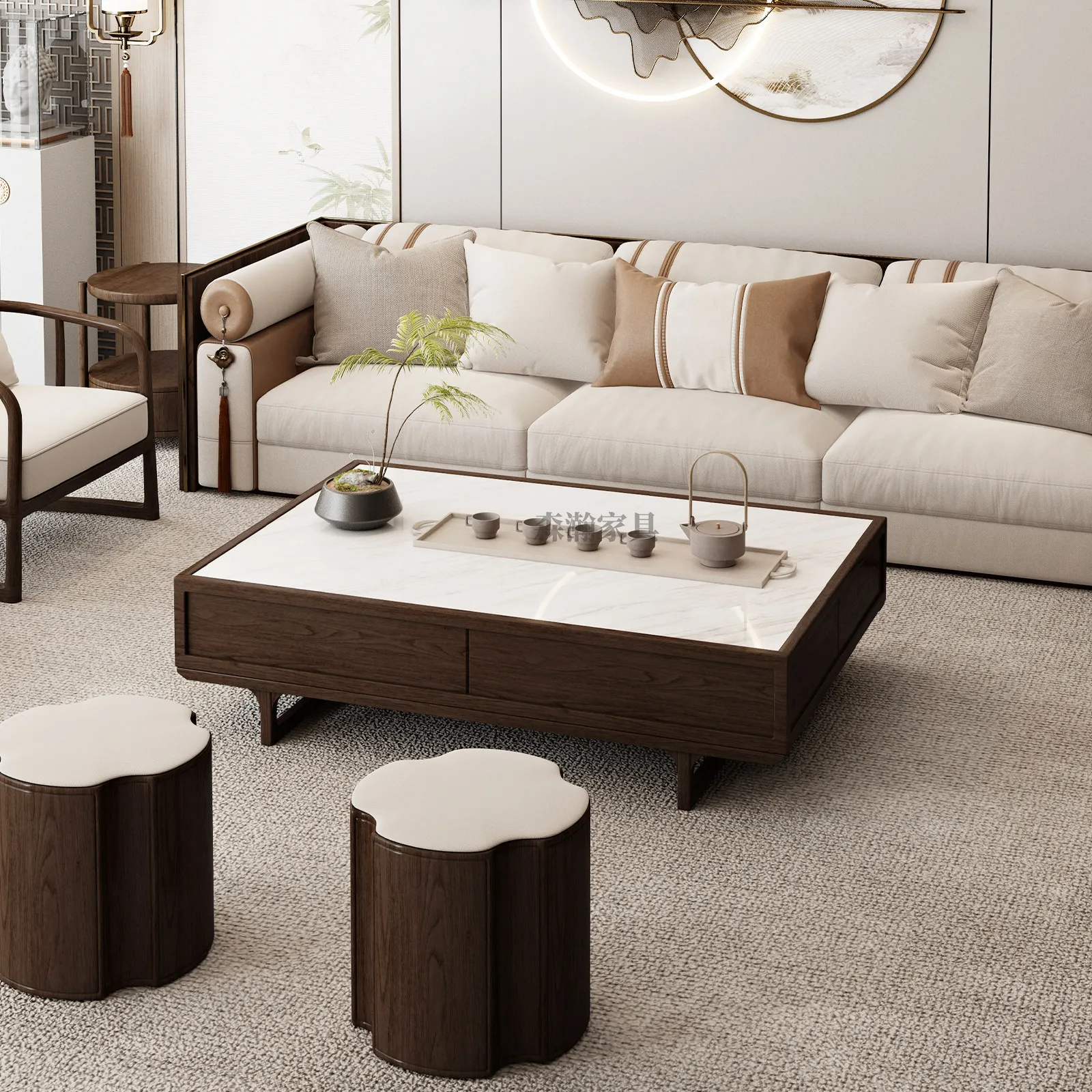 PYH new Chinese solid wood sofa living room size apartment type Song's aesthetics sofa combination model room sofa
PYH new Chinese solid wood sofa living room size apartment type Song's aesthetics sofa combination model room sofa
