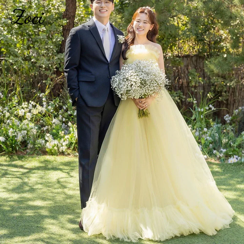 Zoci Light Yellow Elegant Strapless Korea Wedding Dresses Soft Pleat Tulle Customized Korea Photo Shoot Bridal Party Gown
Zoci Light Yellow Elegant Strapless Korea Wedding Dresses Soft Pleat Tulle Customized Korea Photo Shoot Bridal Party Gown