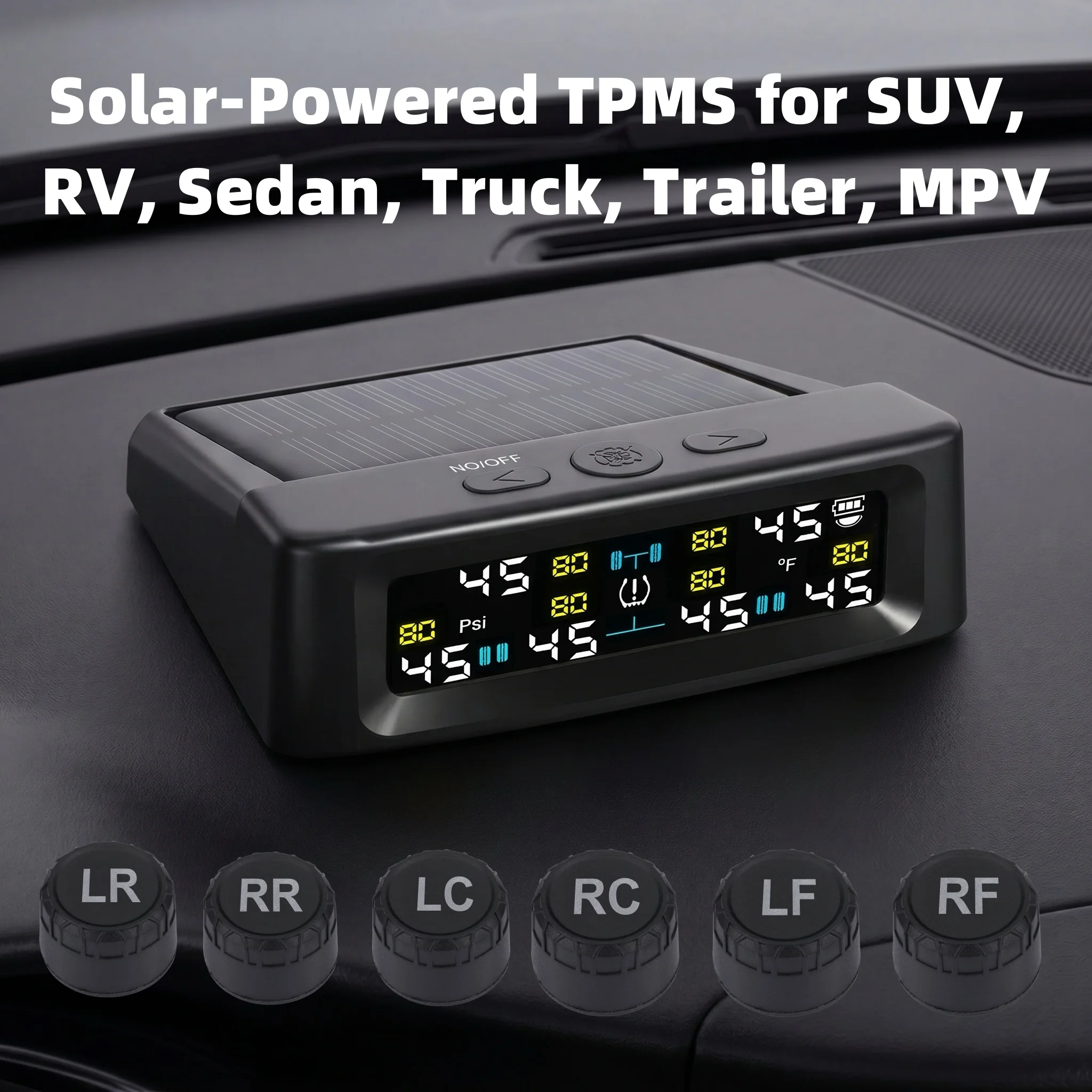 Solar-Powered RV TPMS, 4/6 External Sensors, LCD Display,Easy Installation Tire Pressure Monitoring System
Solar-Powered RV TPMS, 4/6 External Sensors, LCD Display,Easy Installation Tire Pressure Monitoring System