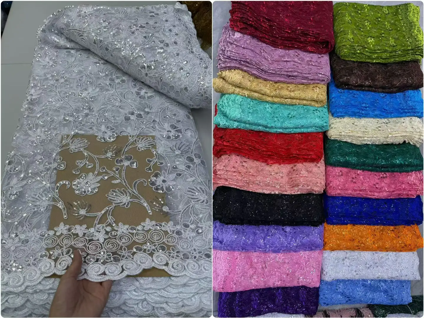 African Flower Style Mesh Lace Fabric French Net Lace with Sequins for Bridal Gown & Party Dress Sewing 5Yards/pcs
African Flower Style Mesh Lace Fabric French Net Lace with Sequins for Bridal Gown & Party Dress Sewing 5Yards/pcs