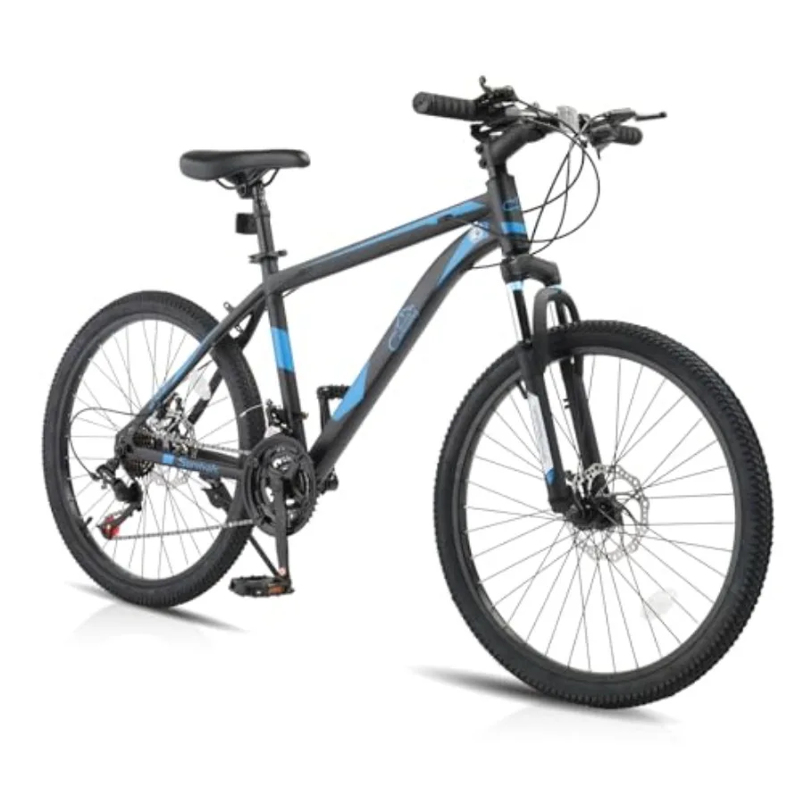Mountain Bike for outdoor trail riding, high carbon steel frame, black, 21-speed with double disc brake and suspension fork
Mountain Bike for outdoor trail riding, high carbon steel frame, black, 21-speed with double disc brake and suspension fork