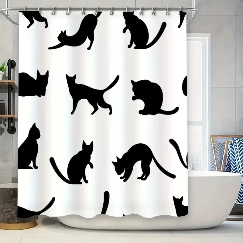 Black Cat Silhouette Print Shower Curtain, Cute Minimalist Cat Design, Waterproof Polyester Bathroom Curtain with Hooks
Black Cat Silhouette Print Shower Curtain, Cute Minimalist Cat Design, Waterproof Polyester Bathroom Curtain with Hooks