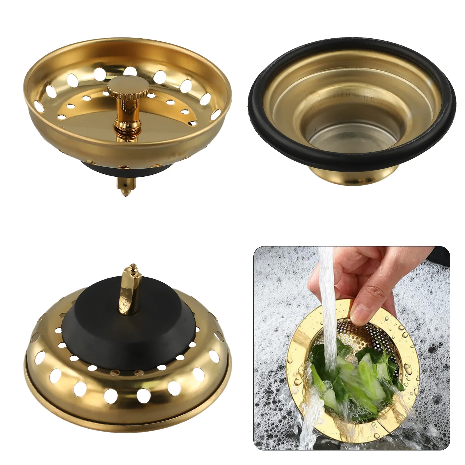 3Pcs/set Kitchen Sinks Drain Strainer Stopper Sink Baskets Kits Stainless Steel Gold Sink Waste Filter Anti-clog Floor Drains
3Pcs/set Kitchen Sinks Drain Strainer Stopper Sink Baskets Kits Stainless Steel Gold Sink Waste Filter Anti-clog Floor Drains