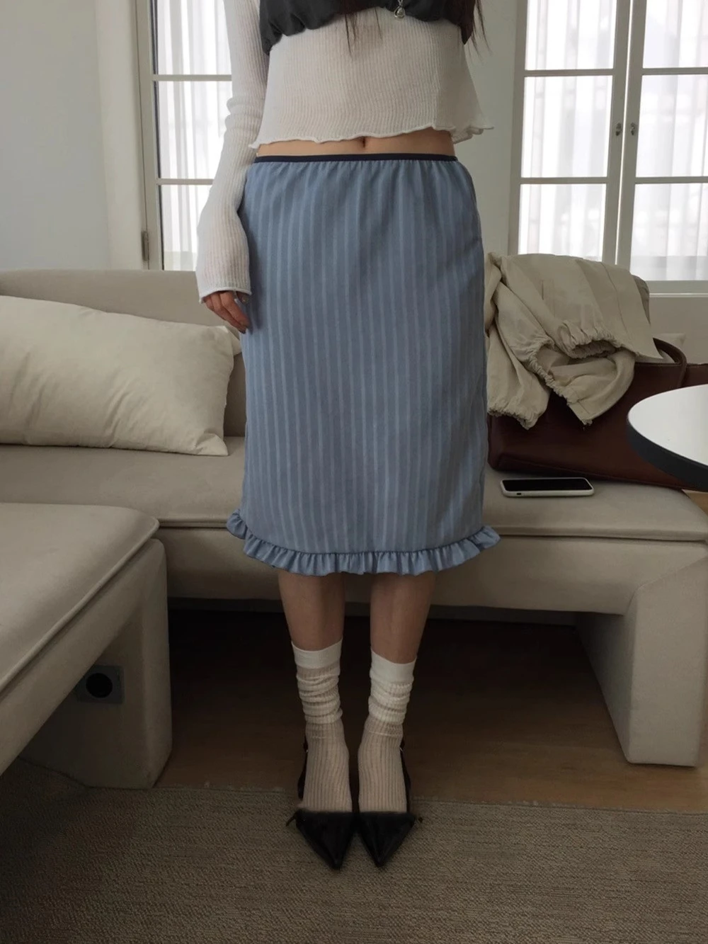 Ele Retrof-length Skiri with Elastic Waist Vertical Stripesorrespondant to ell Flounce Design Commute Sle Summer C...
Ele Retrof-length Skiri with Elastic Waist Vertical Stripesorrespondant to ell Flounce Design Commute Sle Summer C...