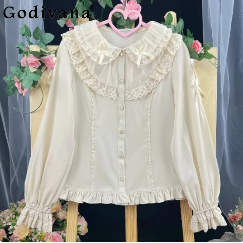 Spring Autumn New Elegant Lolita Bottoming Shirts Sweet Heavy Industry Peter Pan Collar Age-reducing Versatile Long Sleeve Shirt
Spring Autumn New Elegant Lolita Bottoming Shirts Sweet Heavy Industry Peter Pan Collar Age-reducing Versatile Long Sleeve Shirt