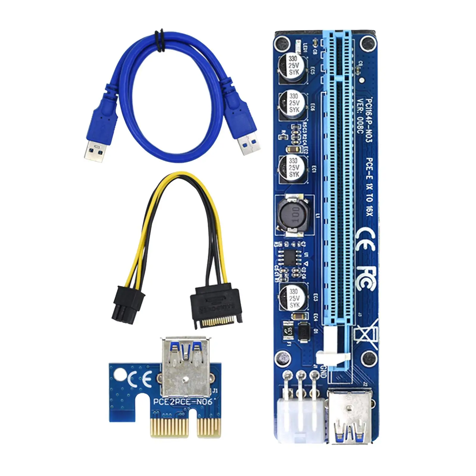 VER008C PCI-E Riser Card 6 pin PCI Express PCIE 1X 16X Adapter for ,