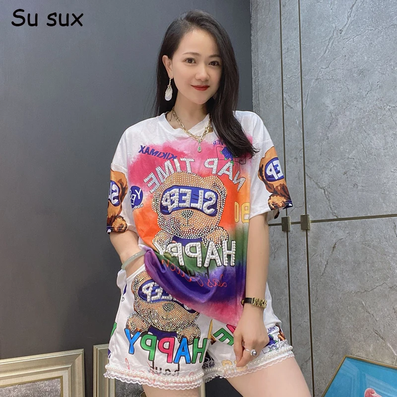 Casual Short 2 Pieces Pant Sets Women 2024 Beading Pullover O Neck Short Sleeve T Shirt Outfits Streetwear High Quality
Casual Short 2 Pieces Pant Sets Women 2024 Beading Pullover O Neck Short Sleeve T Shirt Outfits Streetwear High Quality