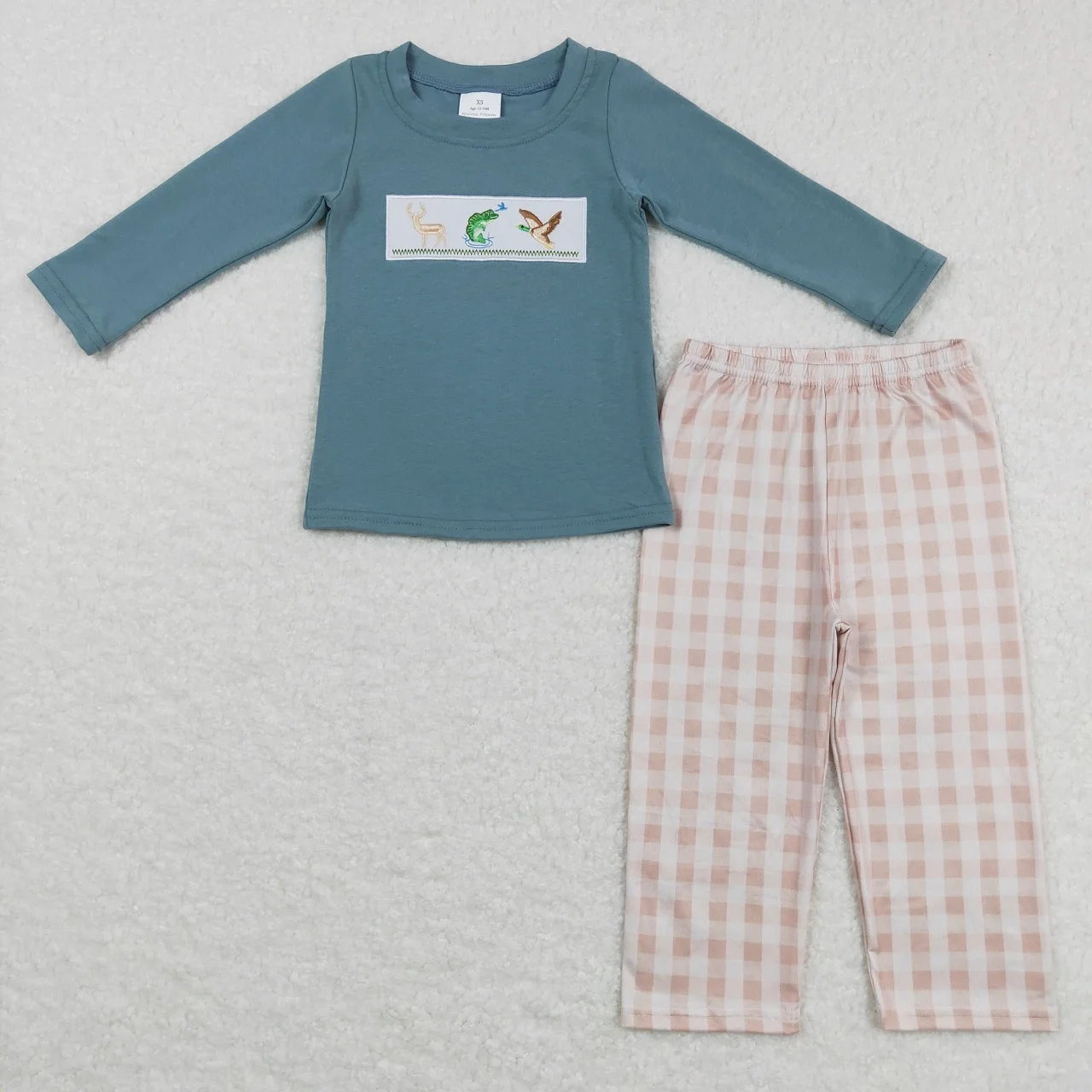 Wholesale Toddler Kid Dogs Fishing Outfit Clothing Baby Boy Embroidery Cotton Pullover T-shirts Children Plaid Pants Set Pajamas
Wholesale Toddler Kid Dogs Fishing Outfit Clothing Baby Boy Embroidery Cotton Pullover T-shirts Children Plaid Pants Set Pajamas
