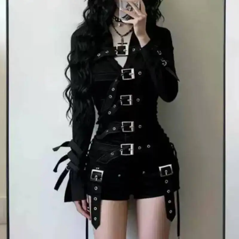 Y Demo Punk Y2K Black Shirt Strapes Buckle Flare Sleeve Back Lace-up Waist Drawstring Shirt
Y Demo Punk Y2K Black Shirt Strapes Buckle Flare Sleeve Back Lace-up Waist Drawstring Shirt