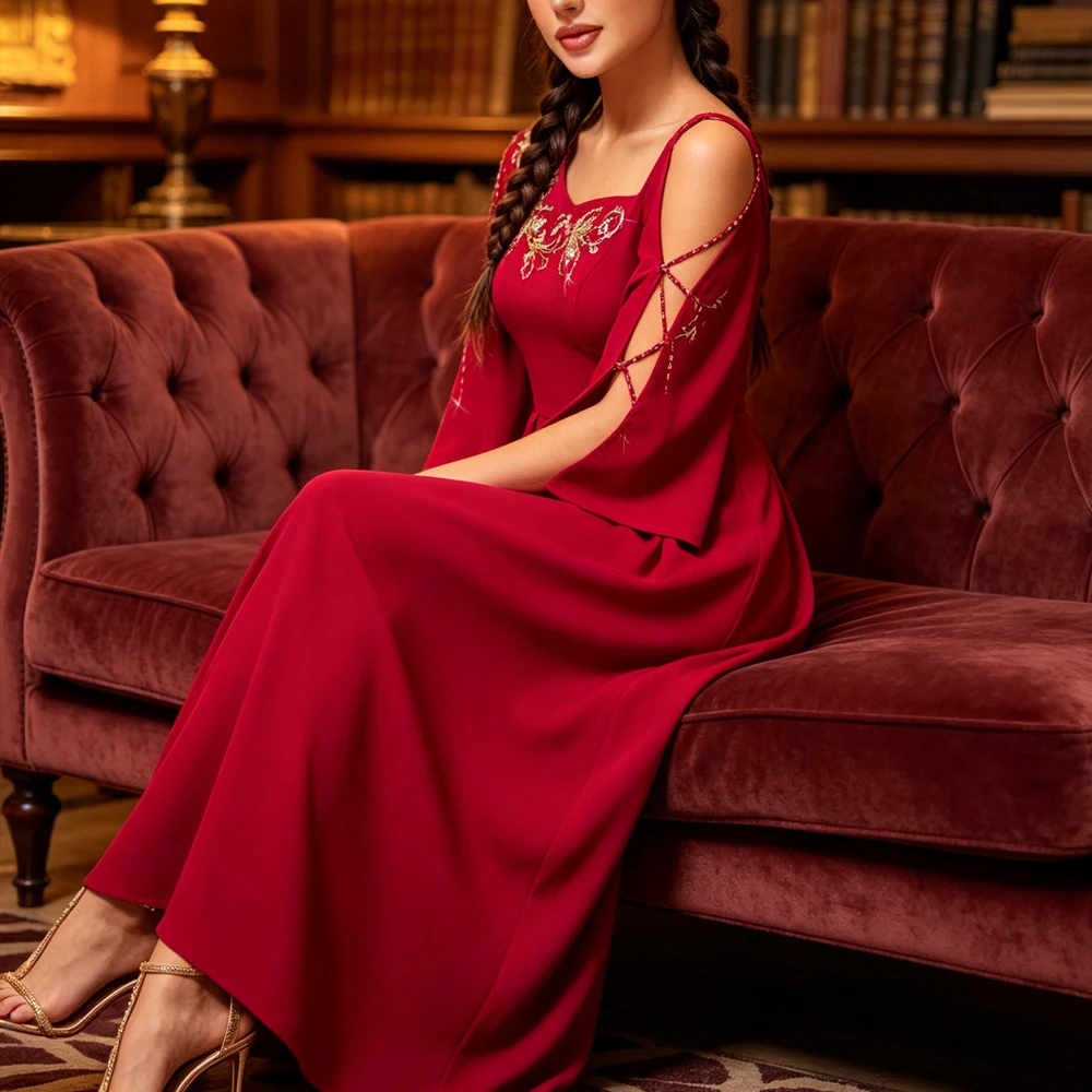 Dubai Red Evening Dress Gold Embroidery Rhinestone Abaya Women Muslim Maxi Party Dress Femme Musulmane Vestidos Kaftan Gown Robe
Dubai Red Evening Dress Gold Embroidery Rhinestone Abaya Women Muslim Maxi Party Dress Femme Musulmane Vestidos Kaftan Gown Robe