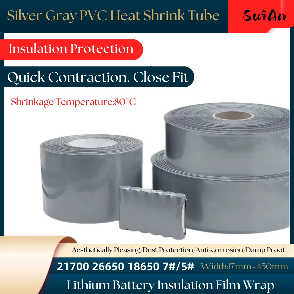 PVC Heat Shrink Tube Battery Insulated Film Wrap Silver Gray 17~450mm Insulated Heat Shrink Tubing Lithium Case Cable Sleeve
PVC Heat Shrink Tube Battery Insulated Film Wrap Silver Gray 17~450mm Insulated Heat Shrink Tubing Lithium Case Cable Sleeve