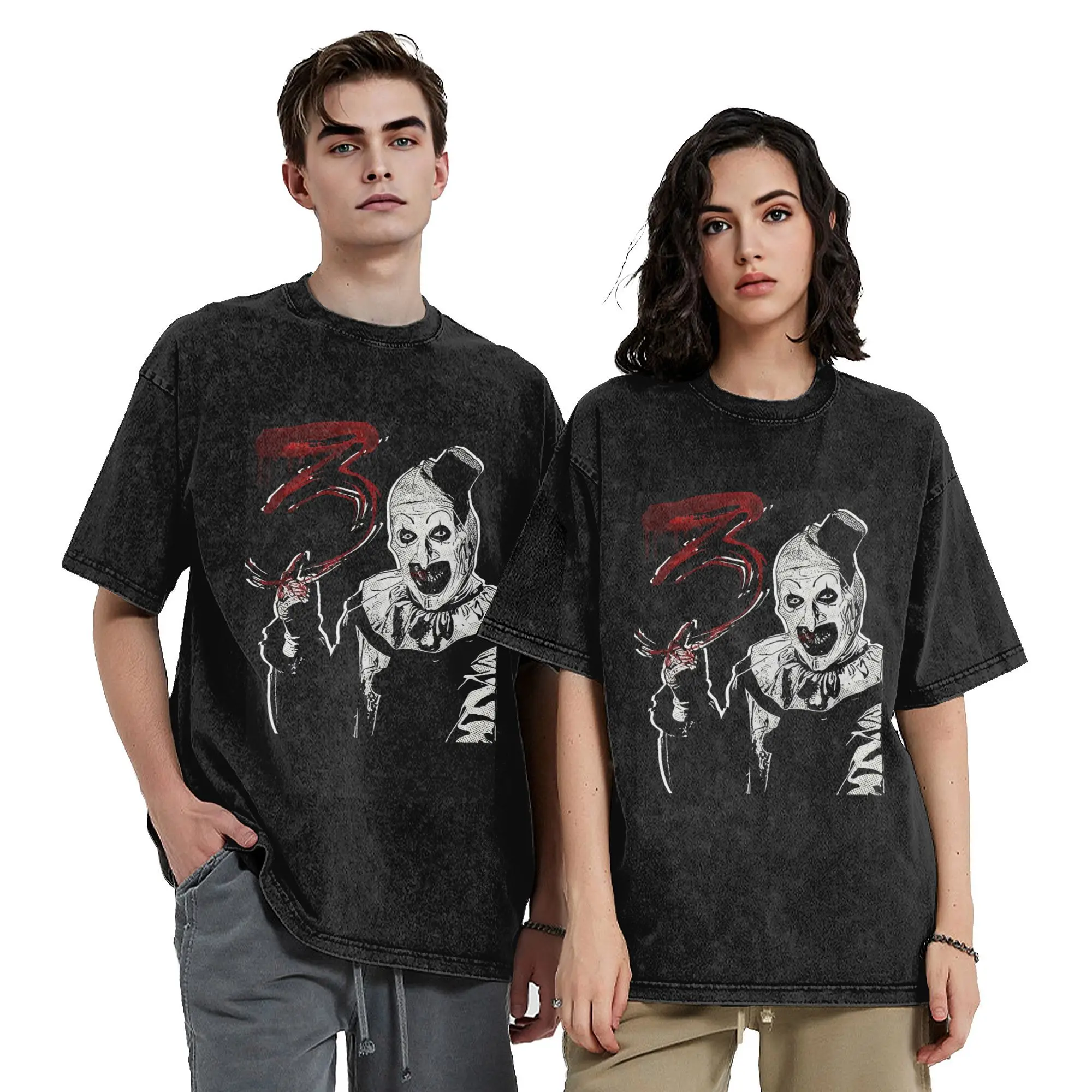 Terrifier 3 Horror Movie Clown Vintage Washed T Shirts Men Women's 100% Cotton Funny Round Neck T Shirt Short Sleeve Clothes
Terrifier 3 Horror Movie Clown Vintage Washed T Shirts Men Women's 100% Cotton Funny Round Neck T Shirt Short Sleeve Clothes