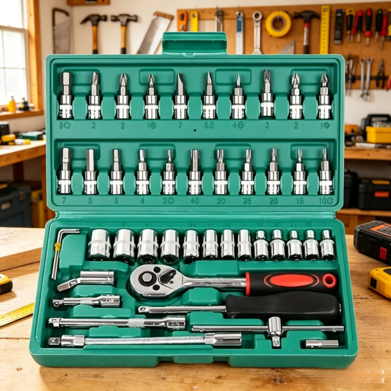 46Pcs 1/4 Inch Socket Tool Kit, Green Ratchet Wrench Set, Portable Durable Tools for Car and Household Repair
46Pcs 1/4 Inch Socket Tool Kit, Green Ratchet Wrench Set, Portable Durable Tools for Car and Household Repair