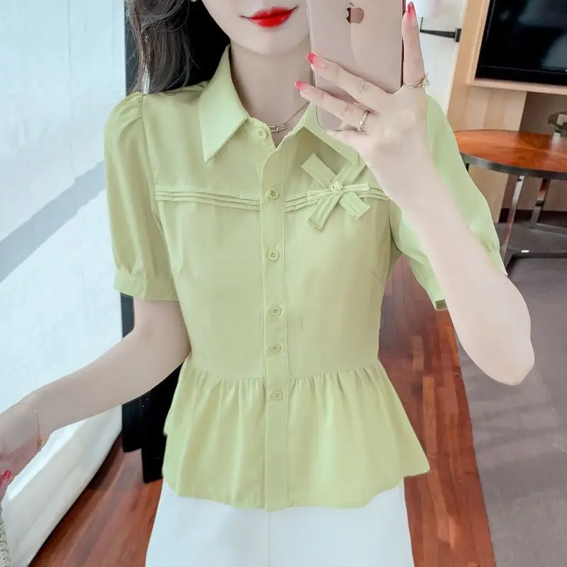 Chic Bubble Short Sleeve Shirt Women Summer Fashionable Loose Slimming Top Beautiful Small Shirt Cover Stomach Casual Neck
Chic Bubble Short Sleeve Shirt Women Summer Fashionable Loose Slimming Top Beautiful Small Shirt Cover Stomach Casual Neck