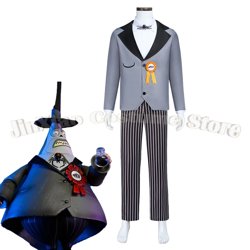 Anime Christmas Nightmare Mayor Cosplay Costume Men Grey Suit Black Striped Pants Hat Set Men Halloween Carnival Party Outfit
Anime Christmas Nightmare Mayor Cosplay Costume Men Grey Suit Black Striped Pants Hat Set Men Halloween Carnival Party Outfit