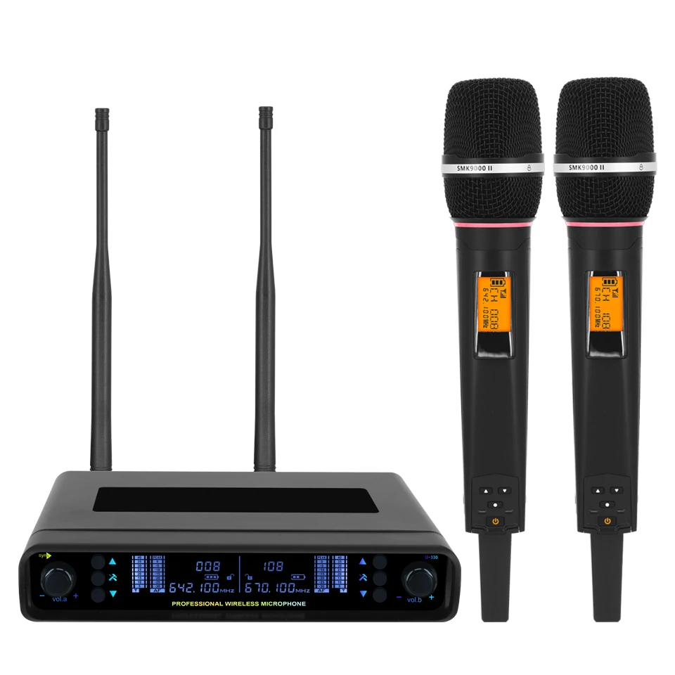 Professional dual wireless microphone system, dynamic, 2-channel handheld, used for stage performances, family gatherings, KTV
Professional dual wireless microphone system, dynamic, 2-channel handheld, used for stage performances, family gatherings, KTV