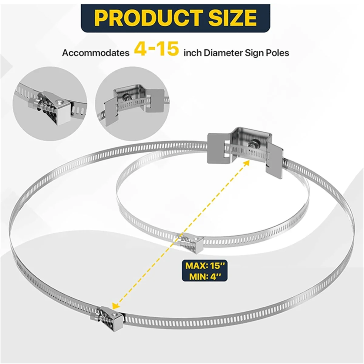 A002 Adjustable Sign Mounting Bracket for Larger Poles,4 to 15in Metal Street Sign Mounting Bracket Hardware for Water Heater
A002 Adjustable Sign Mounting Bracket for Larger Poles,4 to 15in Metal Street Sign Mounting Bracket Hardware for Water Heater