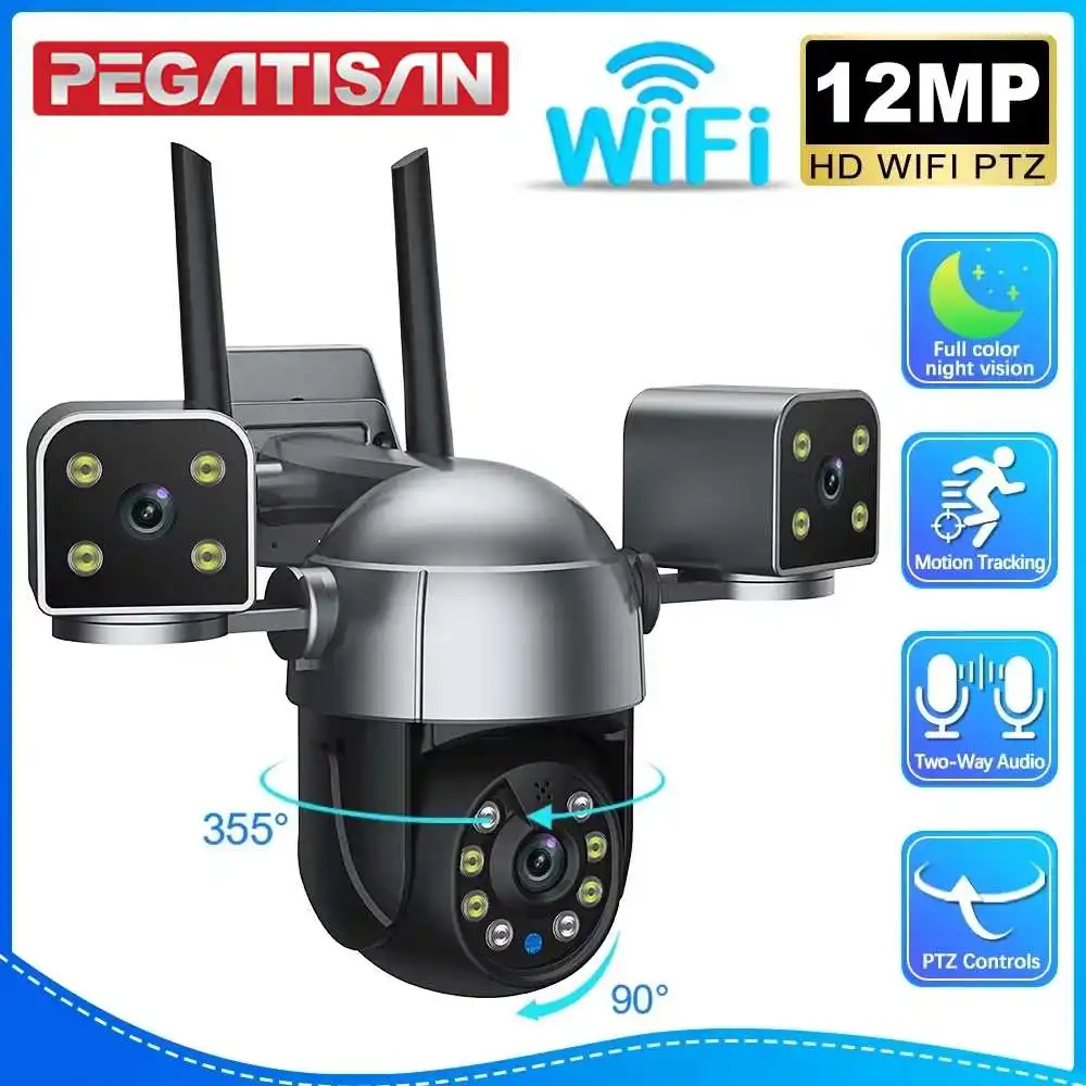 PEGATISAN Three Screen WIFI IP Camera 6K 12MP HD Three Lens AI Human Detection Outdoor Waterproof CCTV Video Security Cameras
PEGATISAN Three Screen WIFI IP Camera 6K 12MP HD Three Lens AI Human Detection Outdoor Waterproof CCTV Video Security Cameras