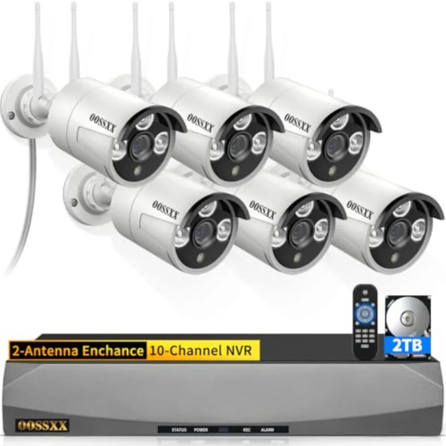 Outdoor security camera system for home use, IP67 waterproof plastic cameras in black with dual antenna, night vision and audio
Outdoor security camera system for home use, IP67 waterproof plastic cameras in black with dual antenna, night vision and audio