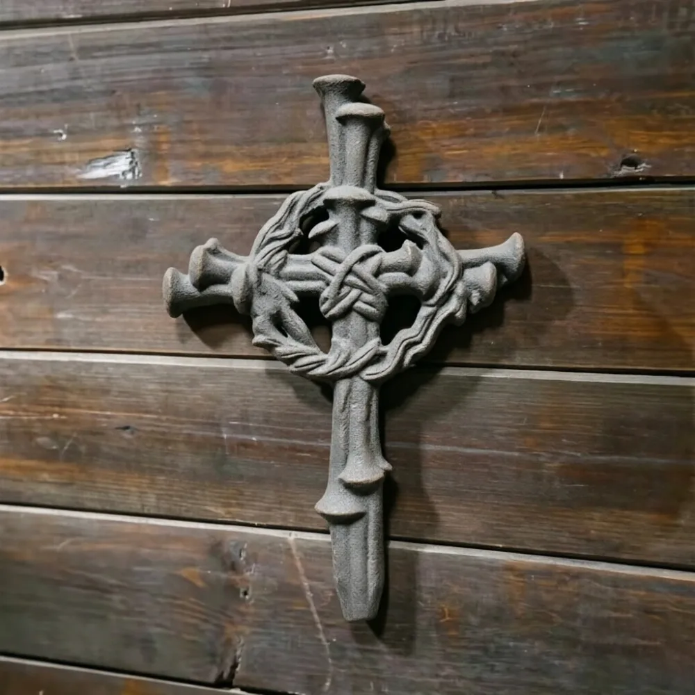 Cast iron cross logo,retro rural style metal wall decoration,religious style decoration with vine elements,antique craftsmanship
Cast iron cross logo,retro rural style metal wall decoration,religious style decoration with vine elements,antique craftsmanship
