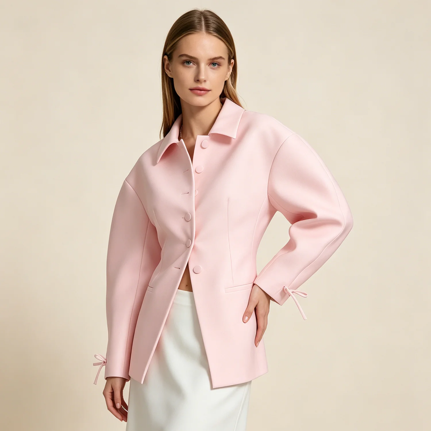 PUAL Pink Lapel Collar Fitted Blazer Women Cuff Bow Tie Single Breasted Elegant Office Slim Long Sleeve Outerwear Jacket
PUAL Pink Lapel Collar Fitted Blazer Women Cuff Bow Tie Single Breasted Elegant Office Slim Long Sleeve Outerwear Jacket