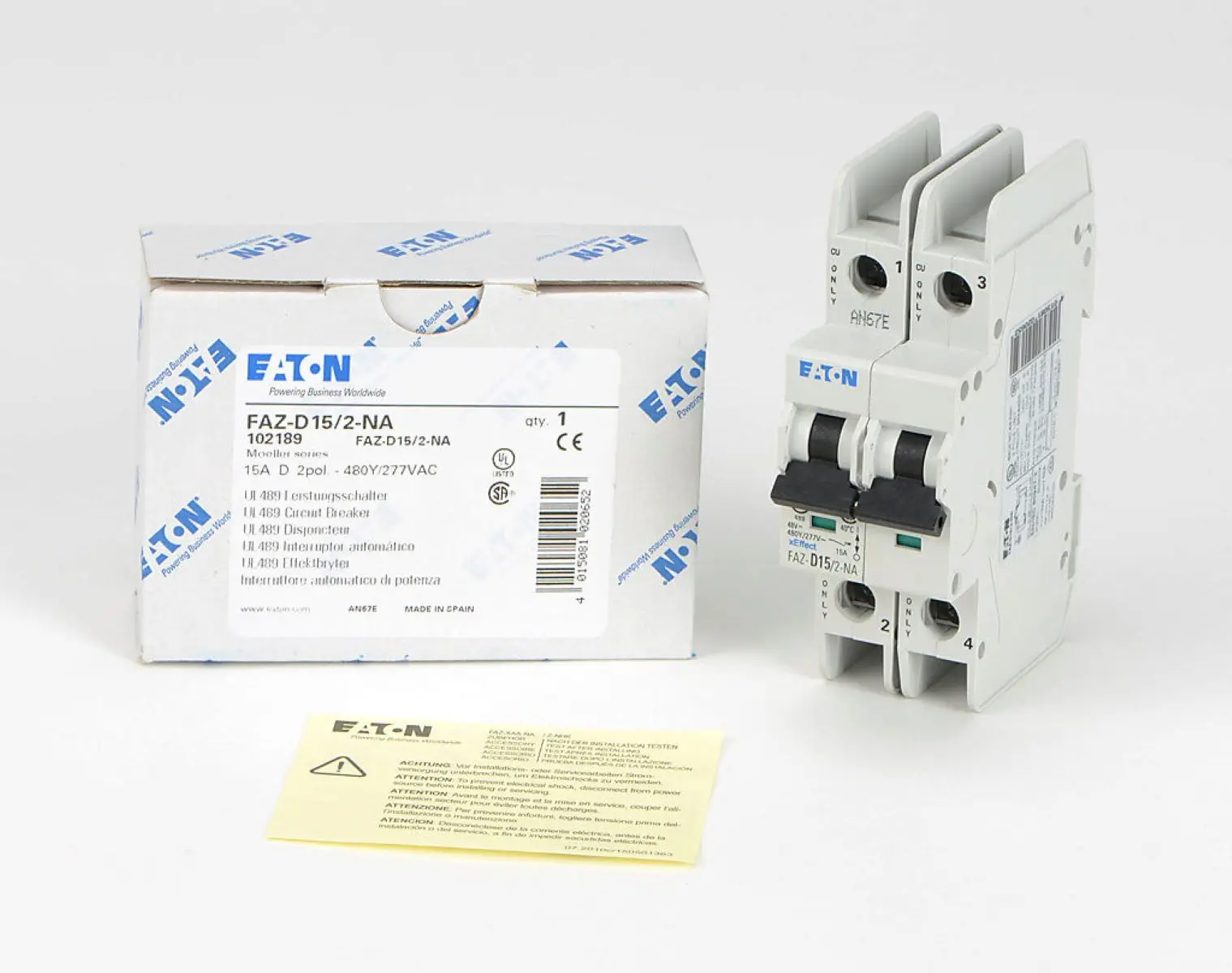 FAZ-D15/2-NA - Miniature circuit breaker (MCB), 15 A, 2p, characteristic: D 102189
FAZ-D15/2-NA - Miniature circuit breaker (MCB), 15 A, 2p, characteristic: D 102189