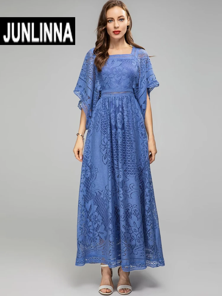 JUNLINNA Fashion Chemical Lace Dress Women Summer Batwing Sleeve Sqaure Collar Blue White Hollow Out Elegant Long Party Vestidos
JUNLINNA Fashion Chemical Lace Dress Women Summer Batwing Sleeve Sqaure Collar Blue White Hollow Out Elegant Long Party Vestidos