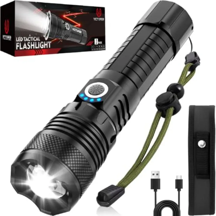 LED Flashlights, High Powe High Lumens Super Bright Tactical Flashlight, Rechargeable, 5 Modes Zoomable Waterproof Flash Lights
LED Flashlights, High Powe High Lumens Super Bright Tactical Flashlight, Rechargeable, 5 Modes Zoomable Waterproof Flash Lights
