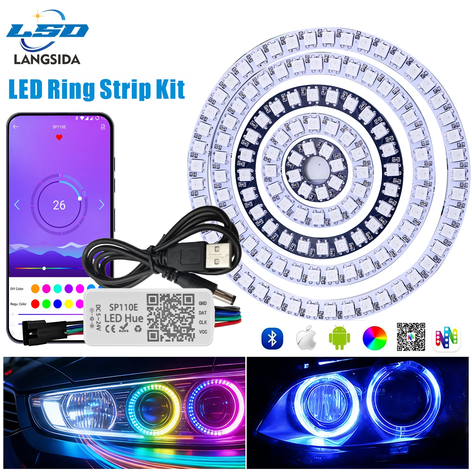 SP110E Bluetooth App Controller USB DC5V WS2812B LED Pixel Ring 27/48/72/96/120MM Addressable WS2812 Controller RGB LED Ring 5V
SP110E Bluetooth App Controller USB DC5V WS2812B LED Pixel Ring 27/48/72/96/120MM Addressable WS2812 Controller RGB LED Ring 5V