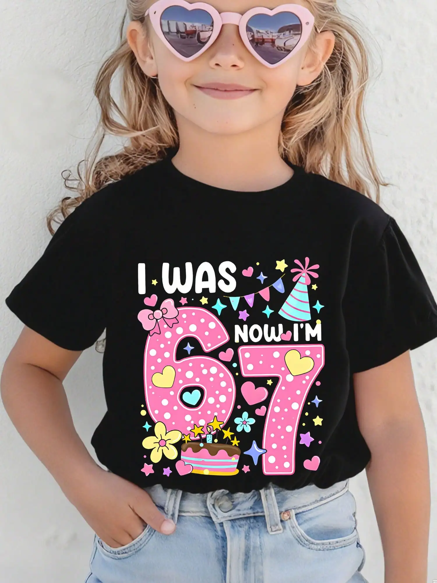 Black Kids Birthday T-Shirt 'I Was 6 Now I'm 7' with Polka Dot Numbers & Party Graphics
Black Kids Birthday T-Shirt 'I Was 6 Now I'm 7' with Polka Dot Numbers & Party Graphics