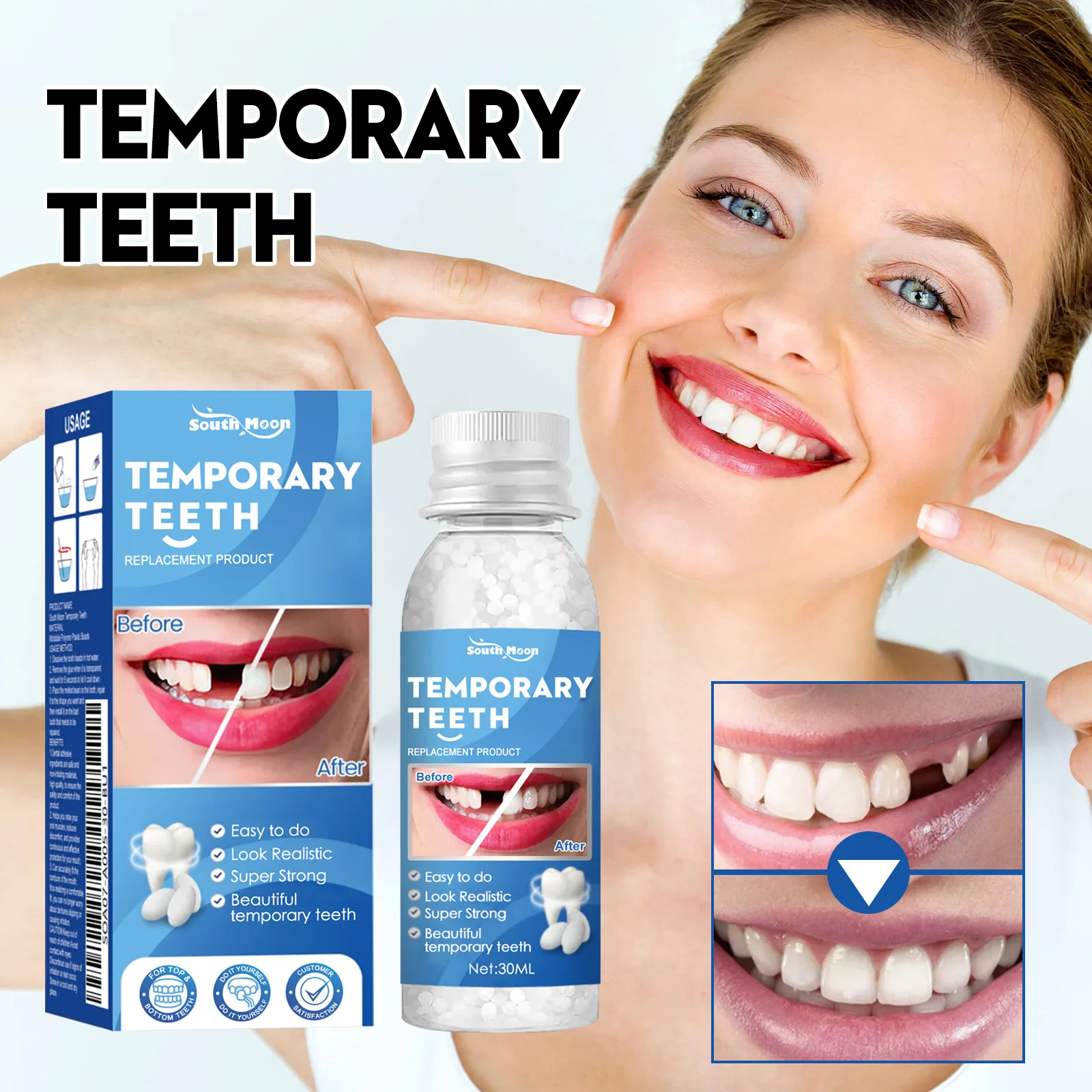 Temporary Tooth Repair Moldable Teeth And Gaps False Tooth Solid Gel Adhesive Fake Teeth Beauty Tool Dental Supplies 30g
Temporary Tooth Repair Moldable Teeth And Gaps False Tooth Solid Gel Adhesive Fake Teeth Beauty Tool Dental Supplies 30g