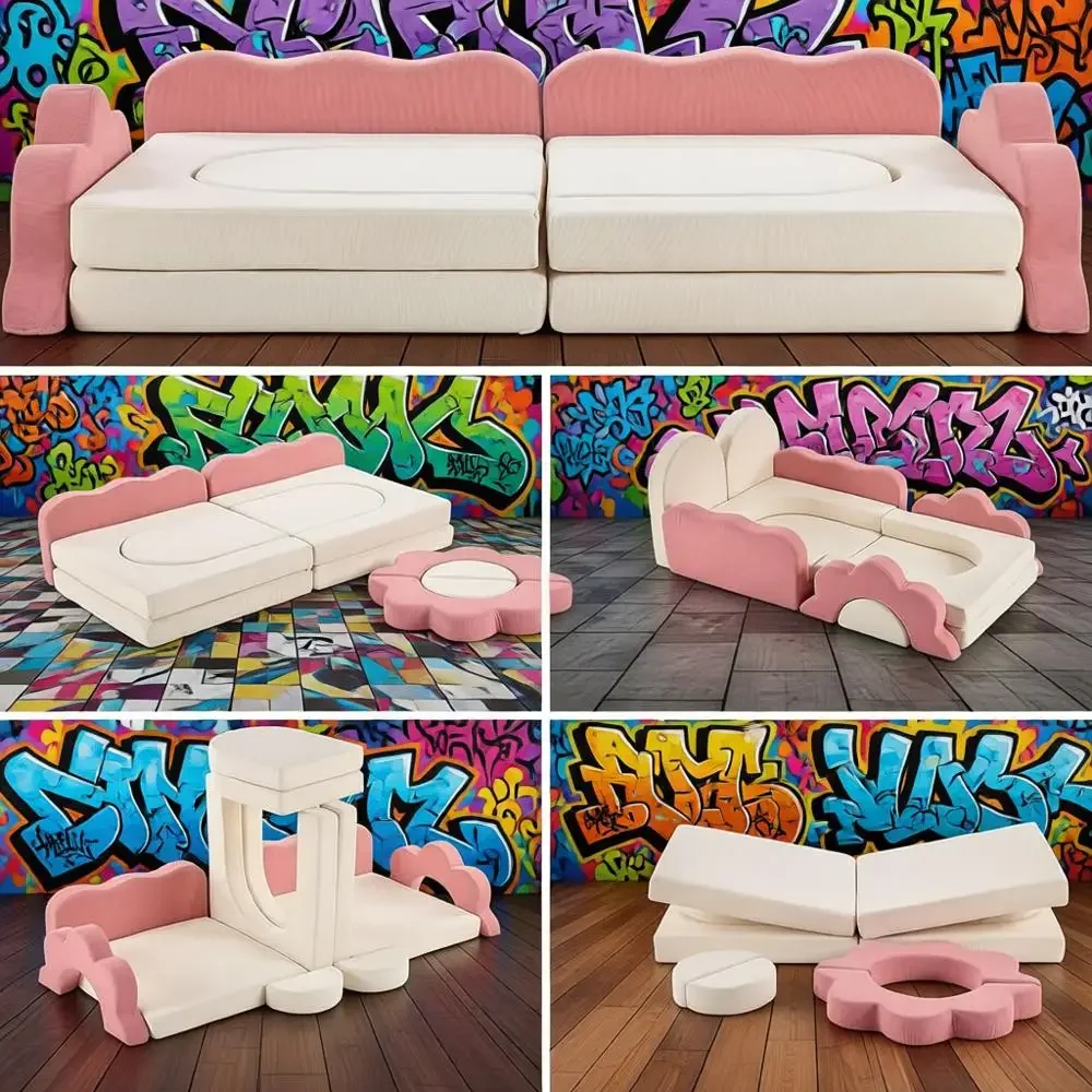 12-Piece Toddler Play Sofa Set, Multifunctional Indoor Sectional Sofa in Pink & White for Imaginative Playroom
12-Piece Toddler Play Sofa Set, Multifunctional Indoor Sectional Sofa in Pink & White for Imaginative Playroom