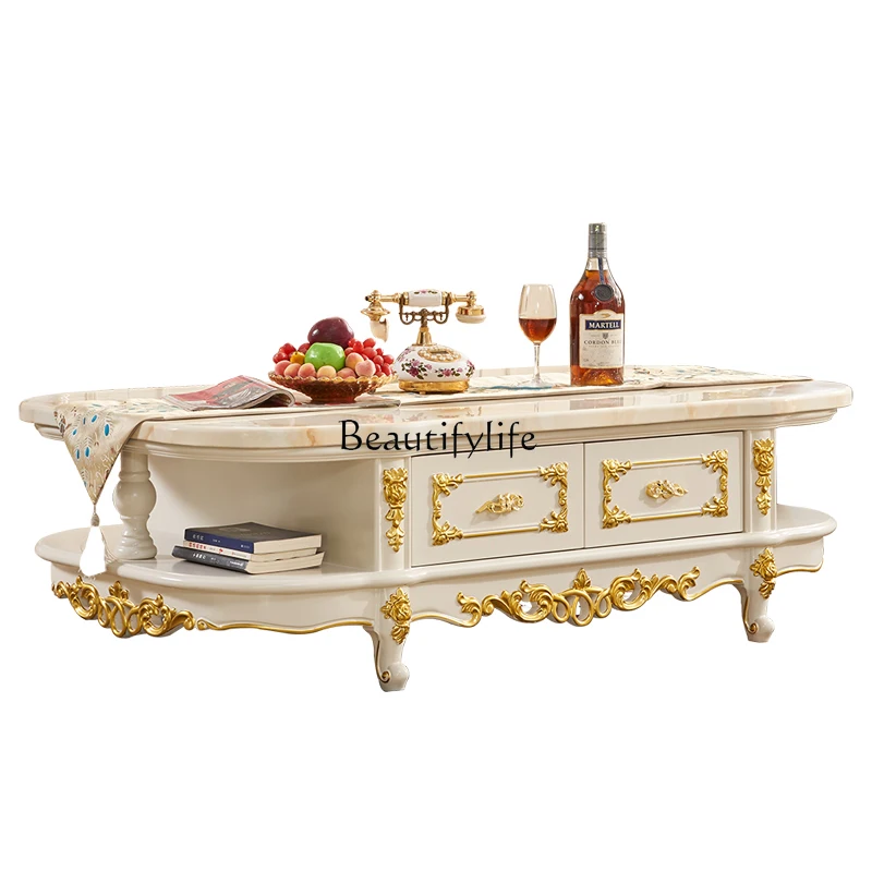 European natural marble coffee table, ivory white solid wood carving flower coffee table oval
European natural marble coffee table, ivory white solid wood carving flower coffee table oval