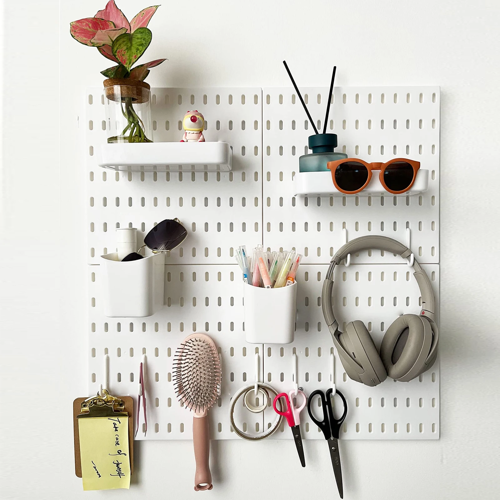 Pegboard Modular Hanging for Wall Organizer, Nursery Storage Peg Boards for Walls, White Display, Crafts Organization, Ornaments
Pegboard Modular Hanging for Wall Organizer, Nursery Storage Peg Boards for Walls, White Display, Crafts Organization, Ornaments