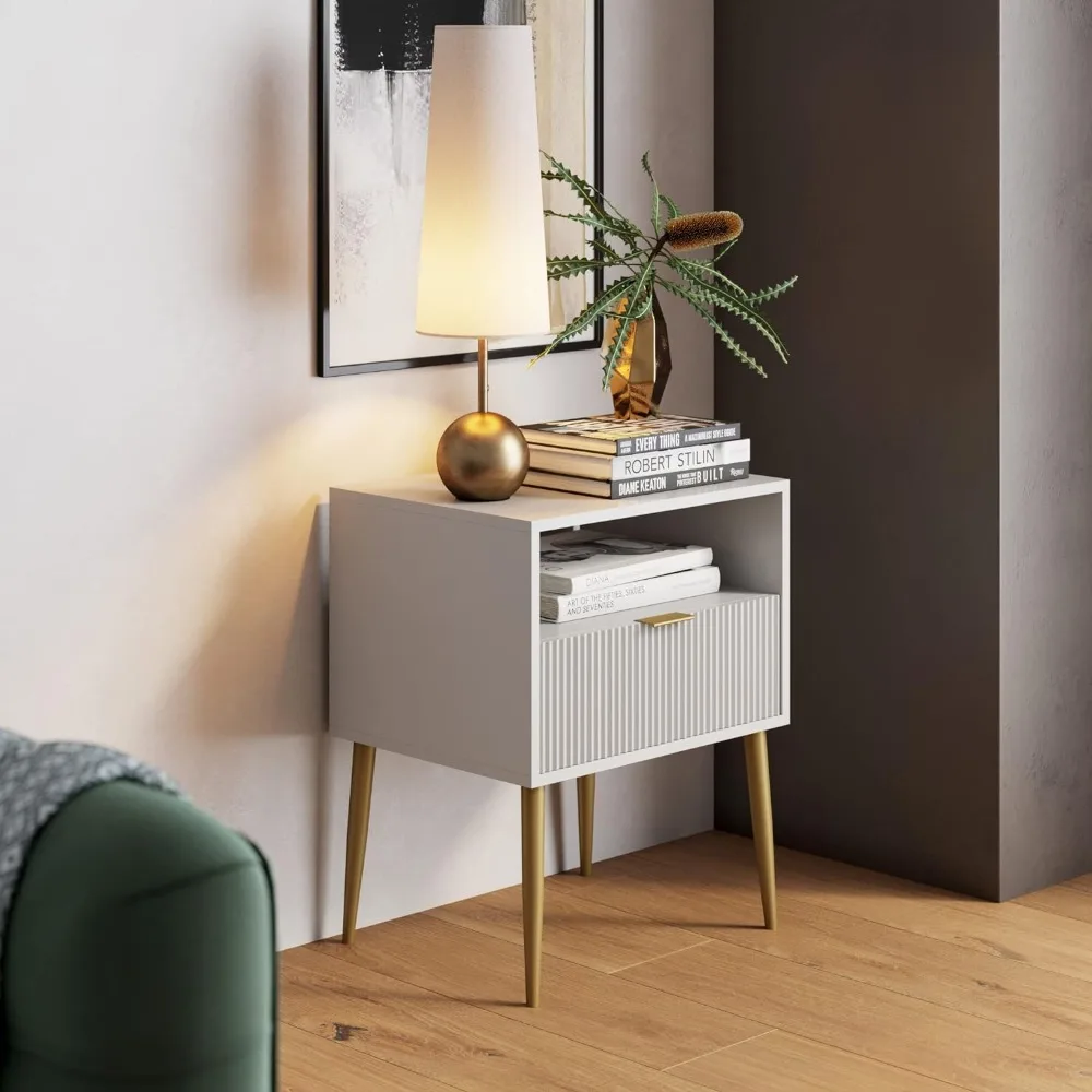 Mid-Century Accent Side or End Table with Storage, Wood Frame, 1, (White/Gold)
Mid-Century Accent Side or End Table with Storage, Wood Frame, 1, (White/Gold)