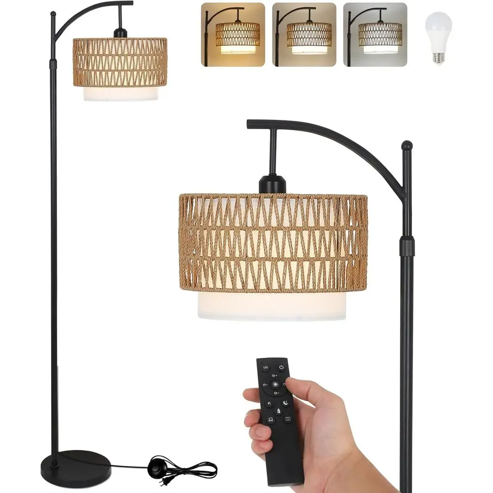 Adjustable 3-Temperature Floor Lamp with Remote and Dimmable Bulb, Boho Style with Rattan and Fabric Shades for Living Room, Bed
Adjustable 3-Temperature Floor Lamp with Remote and Dimmable Bulb, Boho Style with Rattan and Fabric Shades for Living Room, Bed