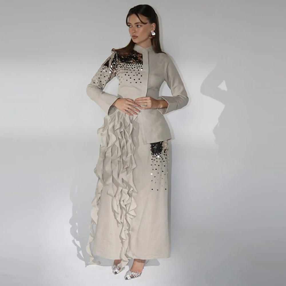 Modern Long Sleeves Evening Dress Delicate Sequined Ruffles Customized Celebrity Gowns High Quality Jersey Bridal Party Dresses
Modern Long Sleeves Evening Dress Delicate Sequined Ruffles Customized Celebrity Gowns High Quality Jersey Bridal Party Dresses