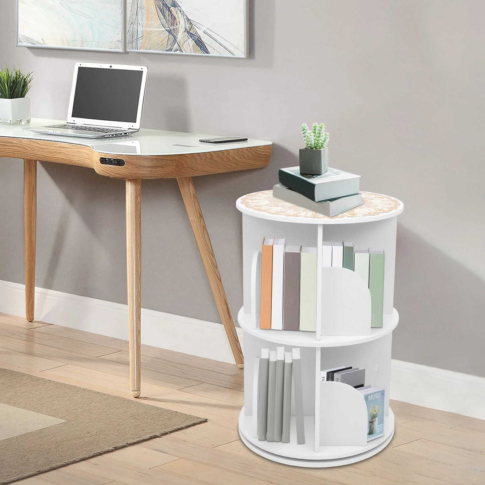 Rotating Bookshelf,2 Tiers Freestanding Storage Shelf,360° Rotating White Bookshelf Round Bookcase Magazines A4 Papers Organizer
Rotating Bookshelf,2 Tiers Freestanding Storage Shelf,360° Rotating White Bookshelf Round Bookcase Magazines A4 Papers Organizer