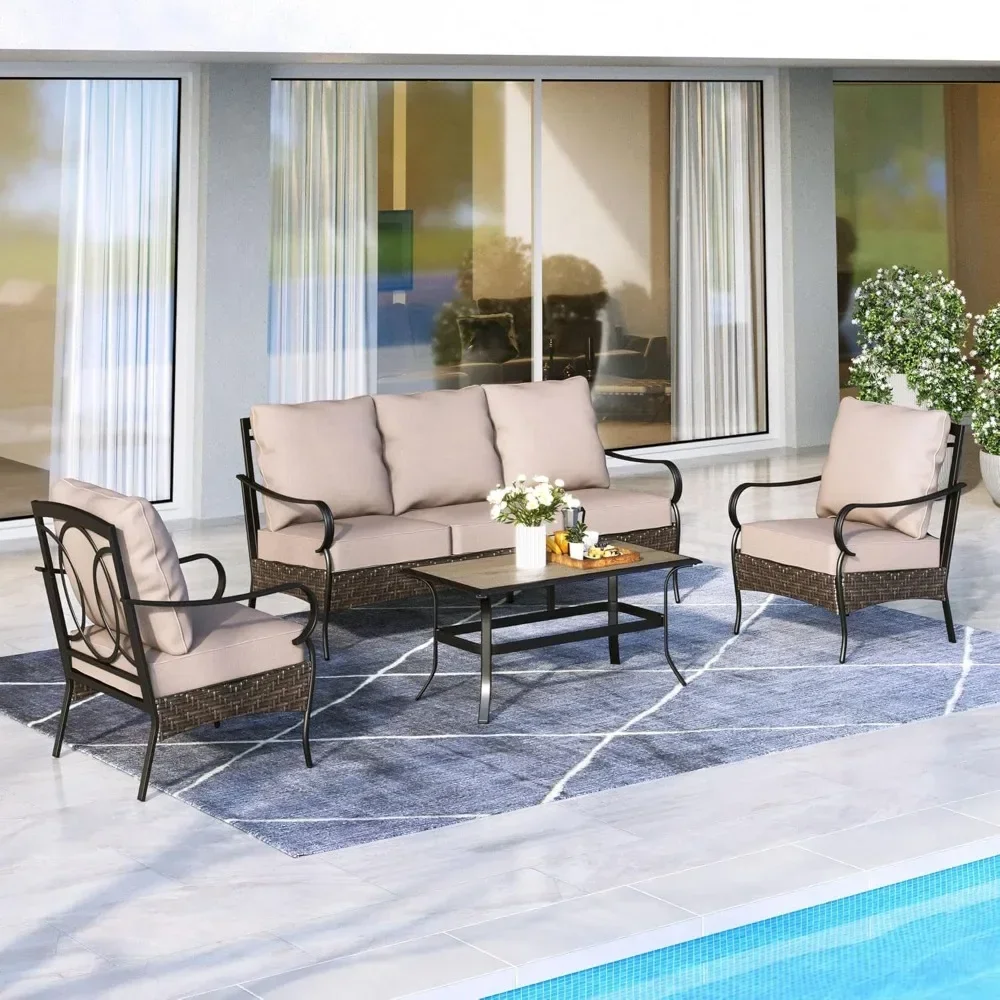 Outdoor Patio Furniture Set, 4 PCS Heavy-Duty Metal Patio Conversation Sets for 5, Patio Sectional Sofa Set with High Back
Outdoor Patio Furniture Set, 4 PCS Heavy-Duty Metal Patio Conversation Sets for 5, Patio Sectional Sofa Set with High Back