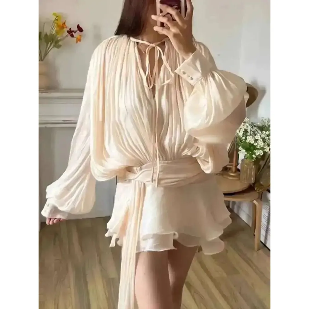 Beige V-Neck Long Sleeve Blouse Dress Women's Fashion Spring Autumn H-Line Embroidered Midlife PVC Satin Fabric Skirt
Beige V-Neck Long Sleeve Blouse Dress Women's Fashion Spring Autumn H-Line Embroidered Midlife PVC Satin Fabric Skirt