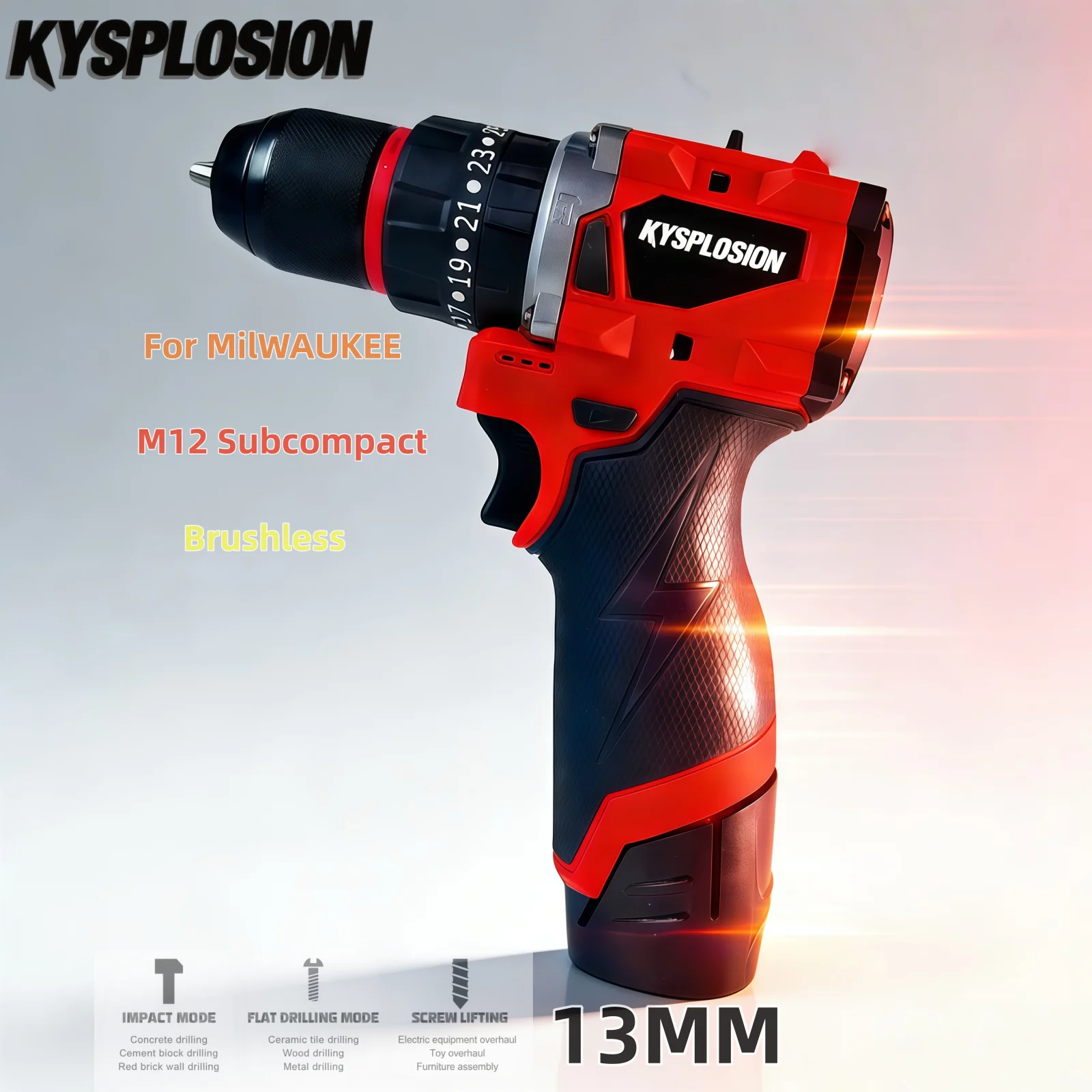 13mm Cordless Brushless Impact Drill Electric Screwdriver, Portable Multifunctional Power Tools For Milwaukee M12 Battery
13mm Cordless Brushless Impact Drill Electric Screwdriver, Portable Multifunctional Power Tools For Milwaukee M12 Battery