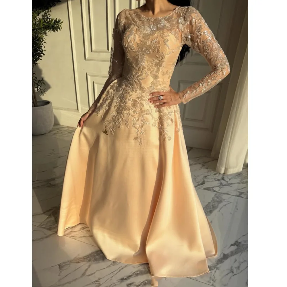Customized Gorgeous O-Neck Evening Dresses Long Sleeves Appliques Beaded A-Line Floor Length Luxury Prom Dress
Customized Gorgeous O-Neck Evening Dresses Long Sleeves Appliques Beaded A-Line Floor Length Luxury Prom Dress
